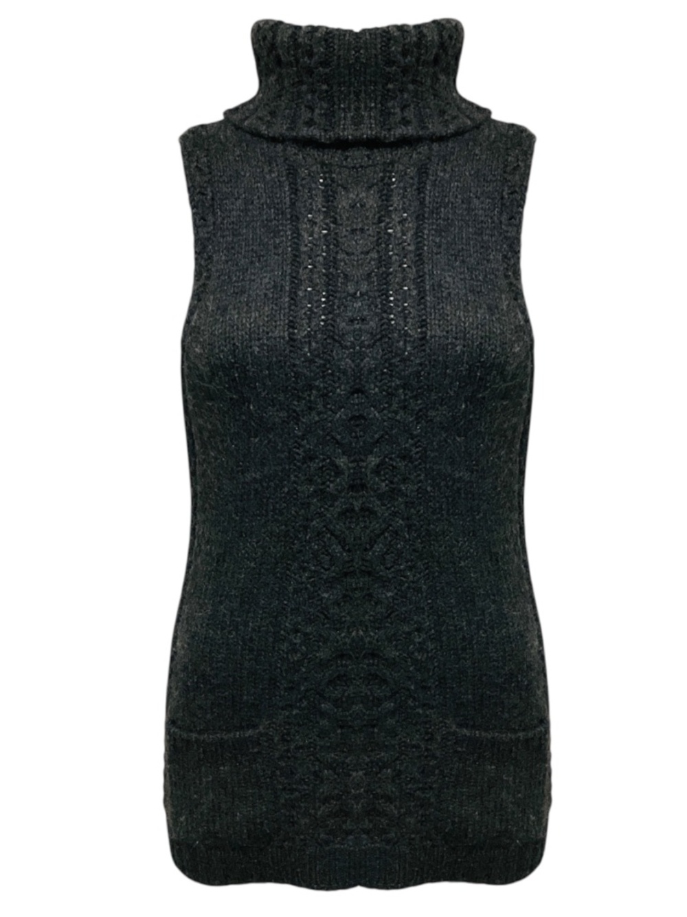 OSCAR DE LA RENTA CHARCOAL GREY SLEEVELESS CASHMERE KNIT TURTLENECK SWEATER